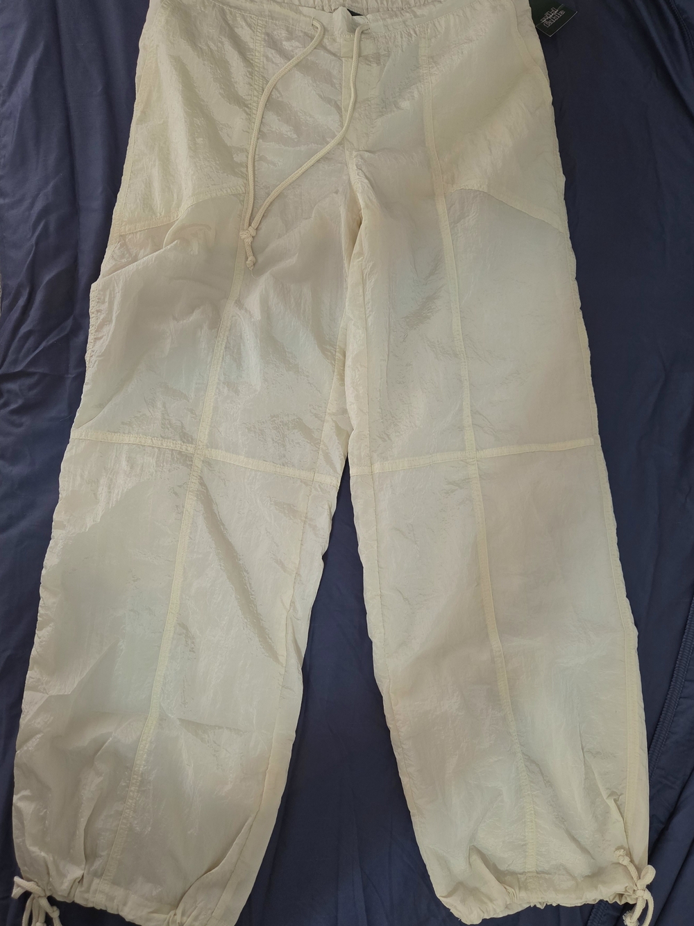 Wild Fable Women's Parachute Pants Lightweight 3 Pockets Drawstring Hems Beige